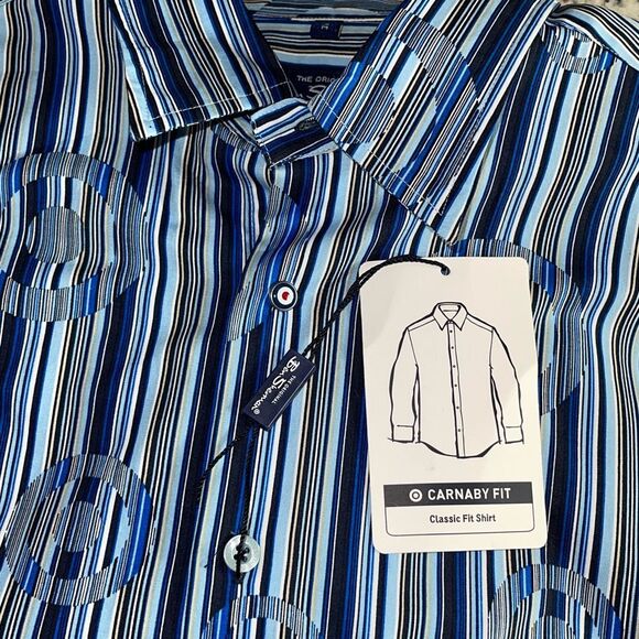Ben Sherman Mens Carnaby Fit Stripe Short Sleeve Button Up Shirt Blue Medium NWT - Picture 8 of 10